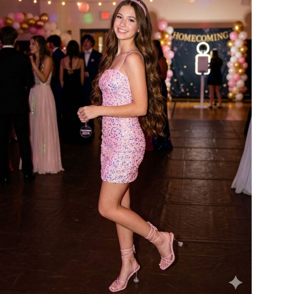 Lulus "Bringing The Sparkle" Blush Pink Iridescent Sequin Mini Dress Size Small